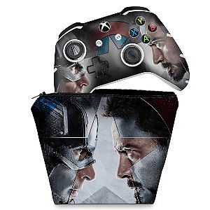KIT Capa Case e Skin Xbox One Slim X Controle - Capitão America - Guerra Civil
