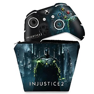 KIT Capa Case e Skin Xbox One Slim X Controle - Injustice 2