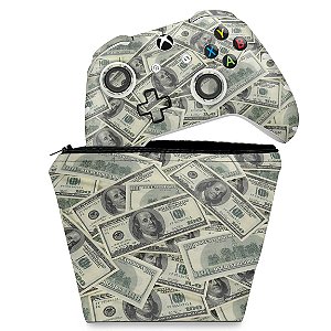KIT Capa Case e Skin Xbox One Slim X Controle - Dollar Money Dinheiro