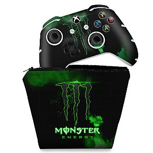 KIT Capa Case e Skin Xbox One Slim X Controle - Monster Energy Drink