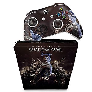 KIT Capa Case e Skin Xbox One Slim X Controle - Shadow of War