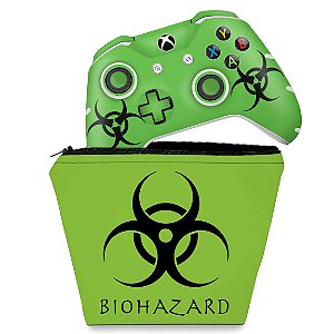 KIT Capa Case e Skin Xbox One Slim X Controle - Biohazard Radioativo