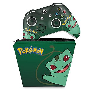 KIT Capa Case e Skin Xbox One Slim X Controle - Pokemon Bulbasaur