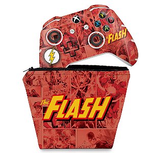 KIT Capa Case e Skin Xbox One Slim X Controle - The Flash Comics