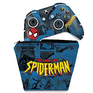 KIT Capa Case e Skin Xbox One Slim X Controle - Homem-Aranha Spider-Man Comics