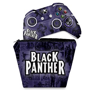 KIT Capa Case e Skin Xbox One Slim X Controle - Pantera Negra Comics
