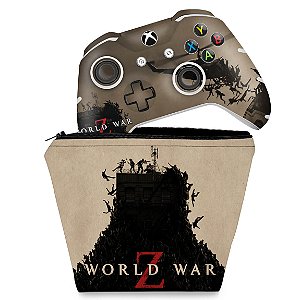 KIT Capa Case e Skin Xbox One Slim X Controle - World War Z