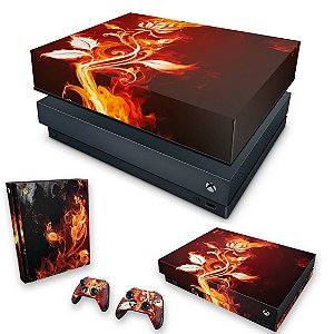 KIT Xbox One X Skin e Capa Anti Poeira - Fire Flower