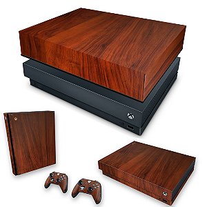 KIT Xbox One X Skin e Capa Anti Poeira - Madeira