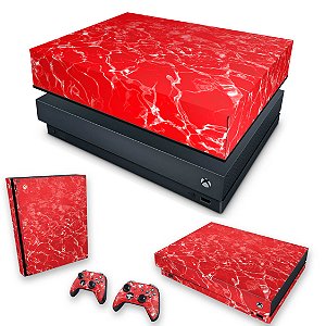 KIT Xbox One X Skin e Capa Anti Poeira - Aquático Água Vermelha