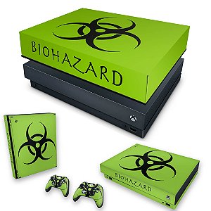 KIT Xbox One X Skin e Capa Anti Poeira - Biohazard Radioativo