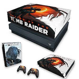 KIT Xbox One X Skin e Capa Anti Poeira - Shadow Of The Tomb Raider