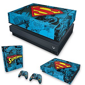KIT Xbox One X Skin e Capa Anti Poeira - Super Homem Superman Comics