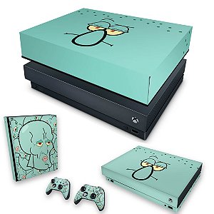 KIT Xbox One X Skin e Capa Anti Poeira - Lula Molusco Bob Esponja