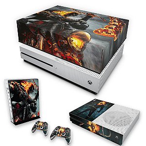 KIT Xbox One S Slim Skin e Capa Anti Poeira - Ghost Rider - Motoqueiro Fantasma #B