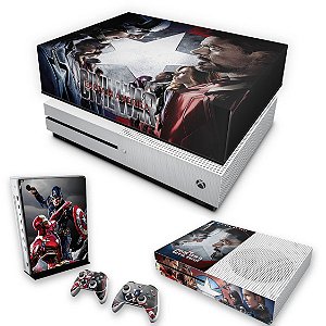 KIT Xbox One S Slim Skin e Capa Anti Poeira - Capitão America - Guerra Civil