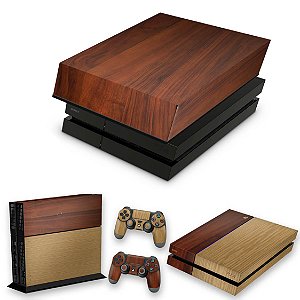 KIT PS4 Fat Skin e Capa Anti Poeira - Textura Madeira