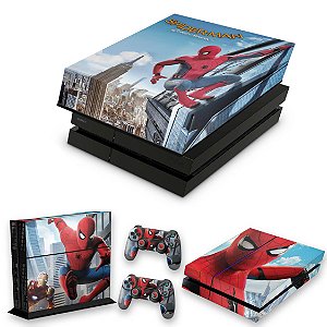 KIT PS4 Fat Skin e Capa Anti Poeira - Spiderman - Homem Aranha Homecoming