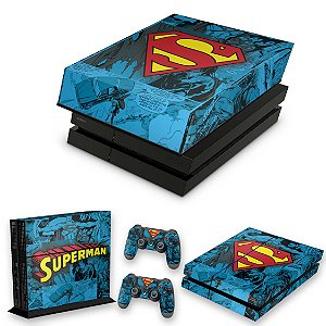 KIT PS4 Fat Skin e Capa Anti Poeira - Super Homem Superman Comics