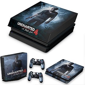 KIT PS4 Slim Skin e Capa Anti Poeira - Uncharted 4