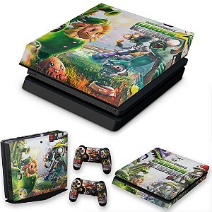 KIT PS4 Slim Skin e Capa Anti Poeira - Plants Vs Zombies Garden Warfare