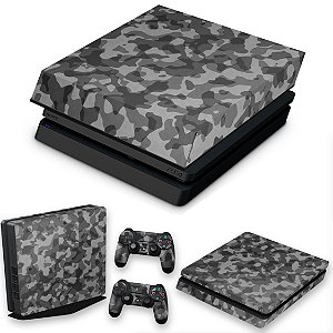 KIT PS4 Slim Skin e Capa Anti Poeira - Camuflagem Cinza