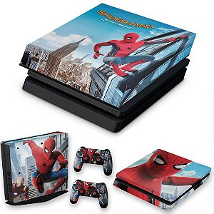 KIT PS4 Slim Skin e Capa Anti Poeira - Spiderman - Homem Aranha Homecoming