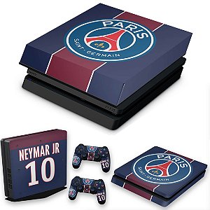 KIT PS4 Slim Skin e Capa Anti Poeira - Paris Saint Germain Neymar Jr Psg