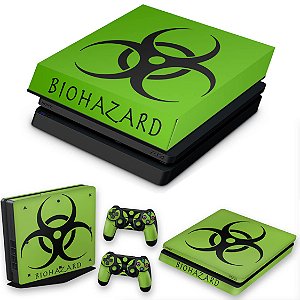 KIT PS4 Slim Skin e Capa Anti Poeira - Biohazard Radioativo