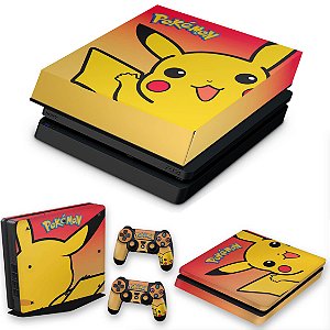 KIT PS4 Slim Skin e Capa Anti Poeira - Pokemon Pikachu