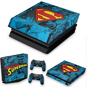 KIT PS4 Slim Skin e Capa Anti Poeira - Super Homem Superman Comics