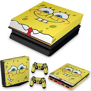 KIT PS4 Slim Skin e Capa Anti Poeira - Bob Esponja