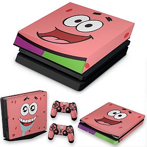 KIT PS4 Slim Skin e Capa Anti Poeira - Patrick Bob Esponja