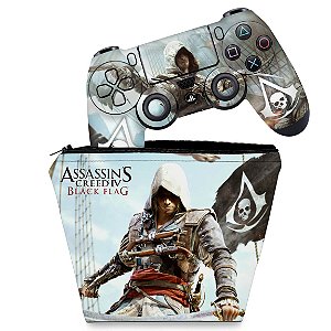 KIT Capa Case e Skin PS4 Controle  - Assassins Creed Black Flag