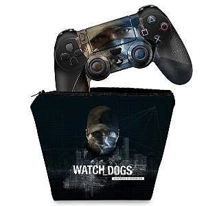 KIT Capa Case e Skin PS4 Controle  - Watch Dogs