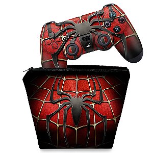 KIT Capa Case e Skin PS4 Controle  - Spider Man - Homem Aranha