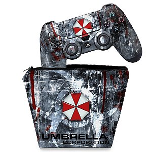 KIT Capa Case e Skin PS4 Controle  - Resident Evil Umbrella