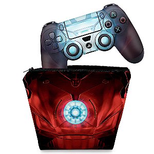 KIT Capa Case e Skin PS4 Controle  - Iron Man - Homem De Ferro
