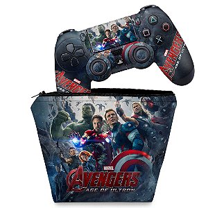 KIT Capa Case e Skin PS4 Controle  - Avengers - Age Of Ultron