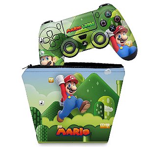 KIT Capa Case e Skin PS4 Controle  - Super Mario Bros