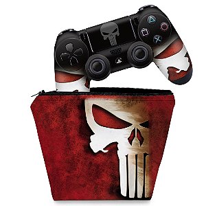 KIT Capa Case e Skin PS4 Controle  - The Punisher Justiceiro