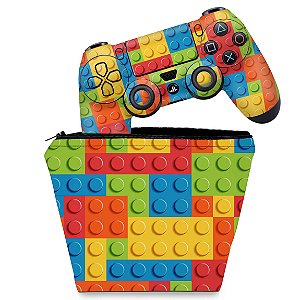 KIT Capa Case e Skin PS4 Controle  - Lego Peça