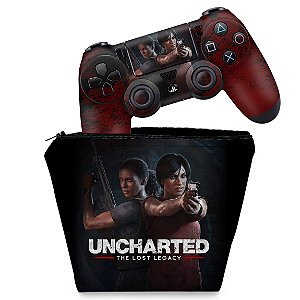 KIT Capa Case e Skin PS4 Controle  - Uncharted Lost Legacy