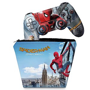 KIT Capa Case e Skin PS4 Controle  - Spiderman - Homem Aranha Homecoming