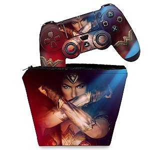 KIT Capa Case e Skin PS4 Controle  - Mulher Maravilha