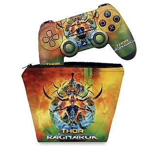 KIT Capa Case e Skin PS4 Controle  - Thor Ragnarok