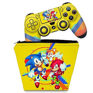 KIT Capa Case e Skin PS4 Controle  - Sonic Mania