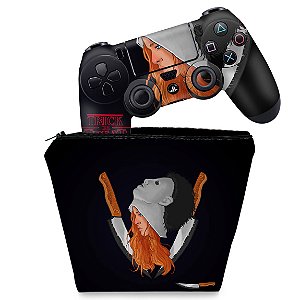 KIT Capa Case e Skin PS4 Controle  - Stranger Things Max