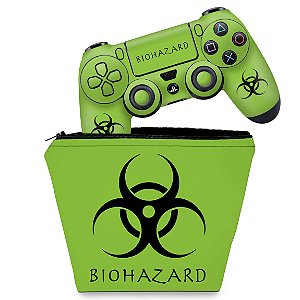 KIT Capa Case e Skin PS4 Controle  - Biohazard Radioativo