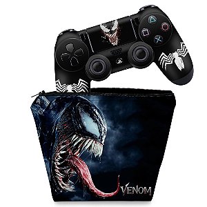 KIT Capa Case e Skin PS4 Controle  - Venom